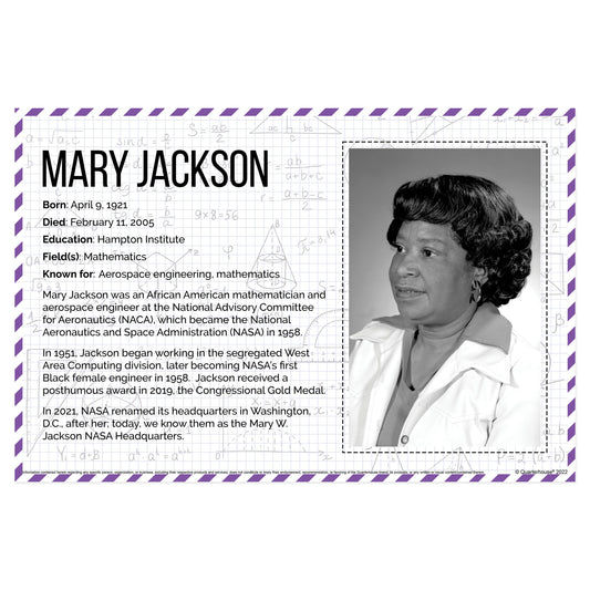 Quarterhouse Black Mathematicians - Mary Jackson Biographical Poster, Math Classroom Materials for Teachers
