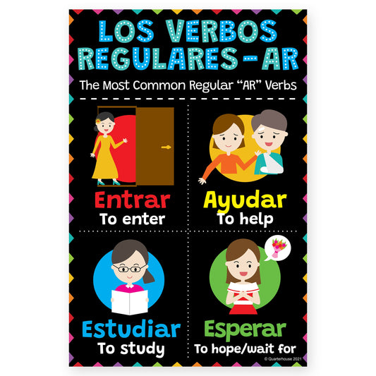 Quarterhouse Most Common Spanish Regular AR Verbs (4 of 4) Poster, Spanish and ESL Classroom Materials for Teachers