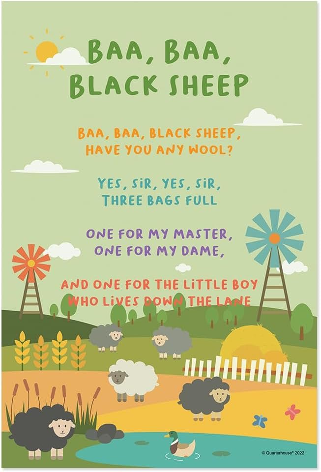 Quarterhouse Nursery Rhymes Poster Set, Elementary Classroom Learning Materials for K-12 Students and Teachers, Set of 6, 12x18, Extra Durable
