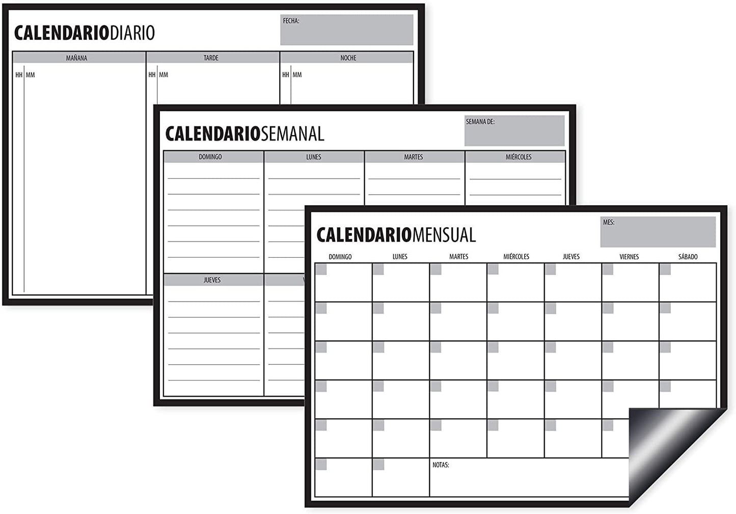 Quarterhouse Spanish Magnetic Monthly, Weekly, and Daily Calendar Combo Pack - Dry Erase; Sticks to Whiteboards and Refrigerators - Set of 3, 16.5 x 12 Inches