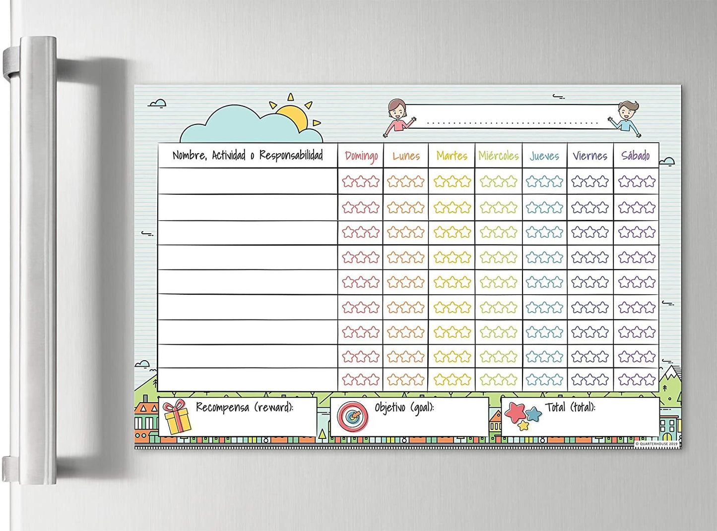 Quarterhouse Spanish Classroom Magnetic Activity and Responsibility Award Chart - Dry Erase; Sticks to Whiteboards - 18 x 12 Inches