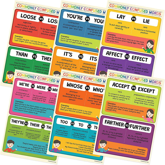 Quarterhouse Commonly Confused Words in English Poster Set, English - Language Arts Classroom Learning Materials for K-12 Students and Teachers, Set of 6, 12 x 18 Inches, Extra Durable