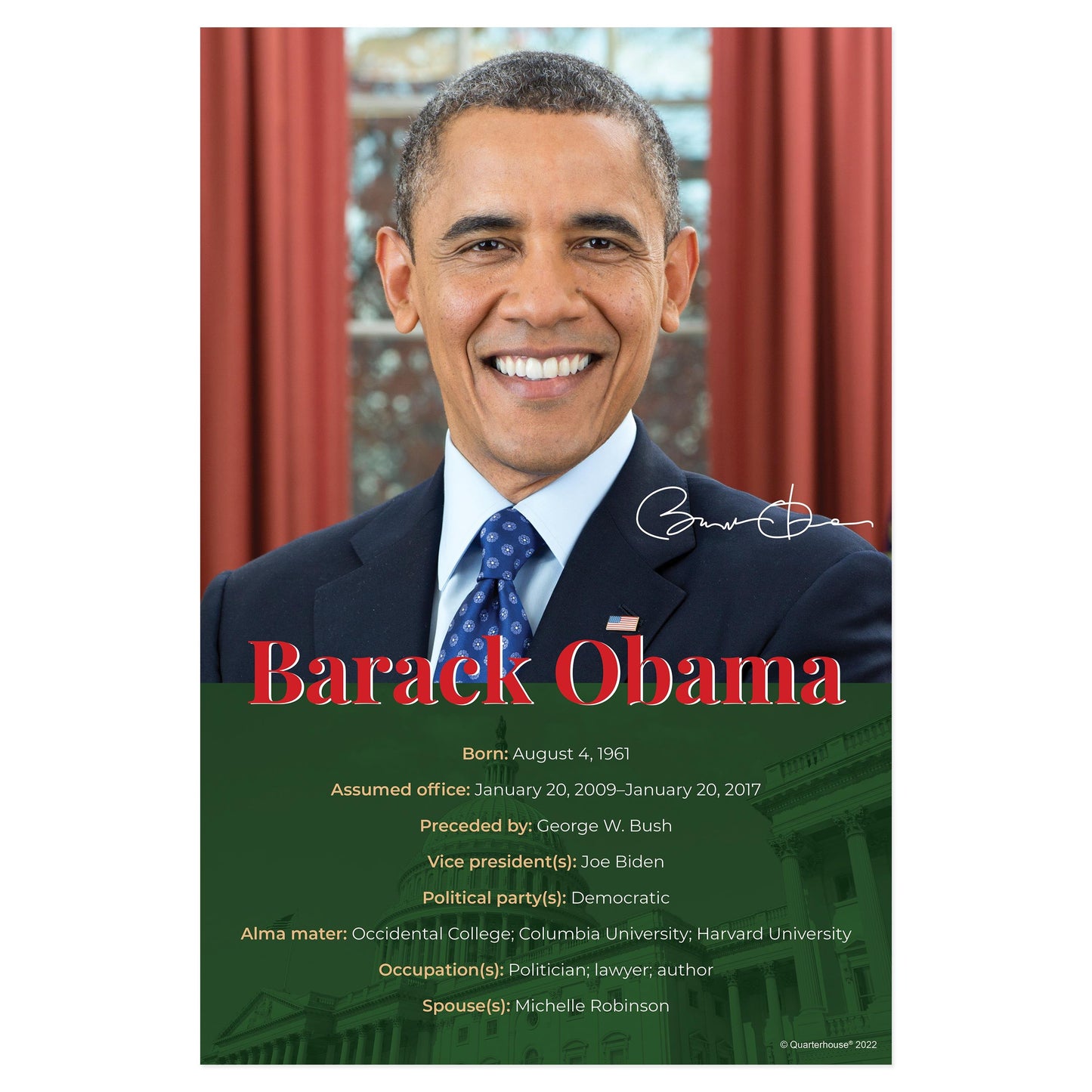 Quarterhouse President Barrack Obama Biographical Poster, Social Studies Classroom Materials for Teachers