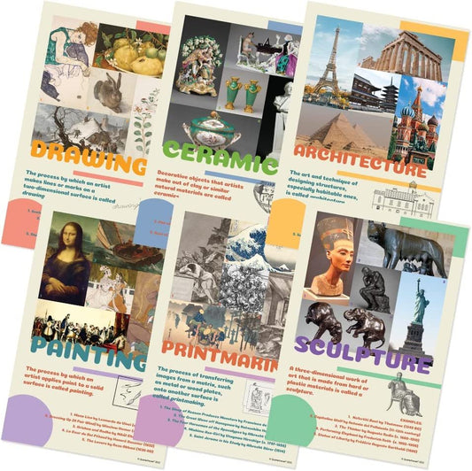 Quarterhouse Art Mediums Poster Set, Art Classroom Learning Materials for K-12 Students and Teachers, Set of 6, 12 x 18 Inches, Extra Durable