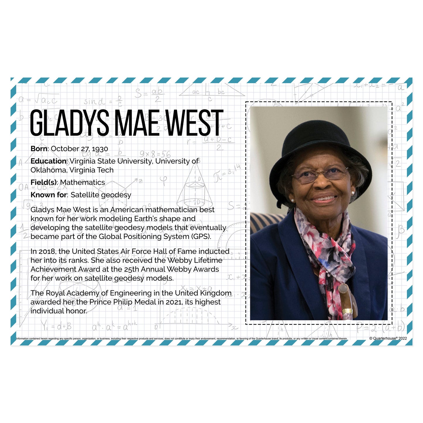 Quarterhouse Black Mathematicians - Gladys Mae West Biographical Poster, Math Classroom Materials for Teachers