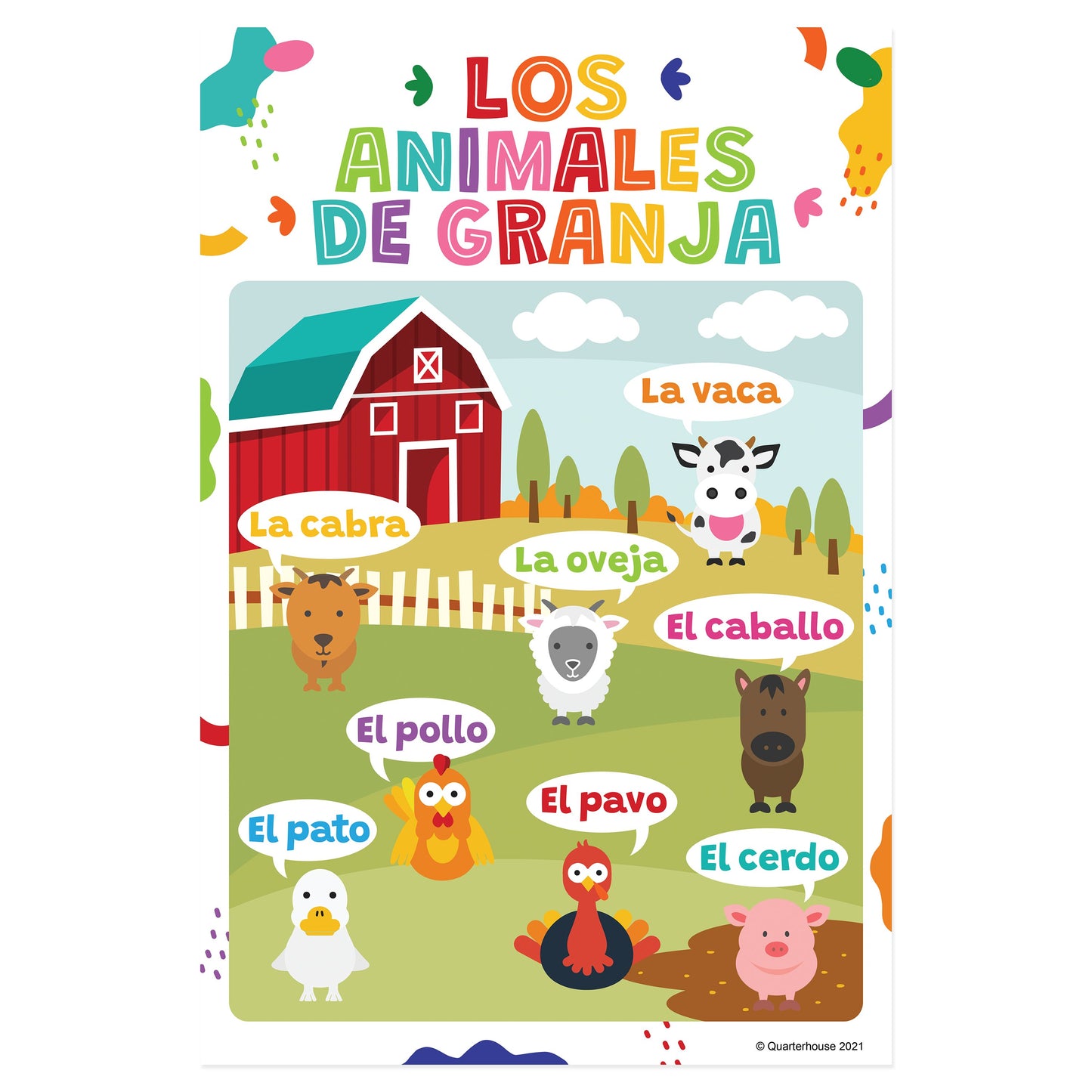 Quarterhouse Beginner Spanish - Farm Animals Poster, Spanish and ESL Classroom Materials for Teachers