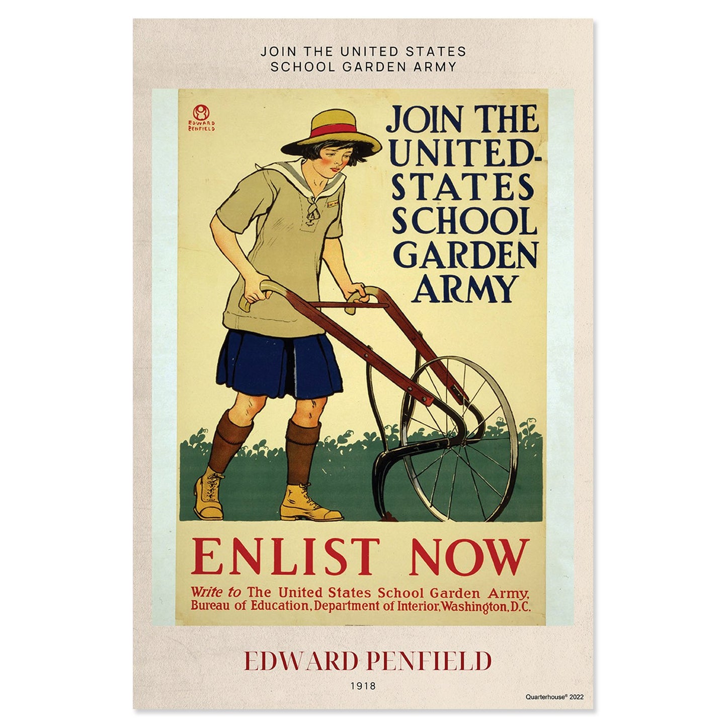 Quarterhouse WWI, 'Join the United States School Garden Army' Poster, Social Studies Classroom Materials for Teachers