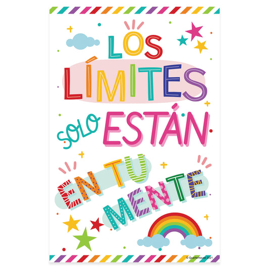 Quarterhouse 'The Limits are Only in Your Mind' Spanish Motivational (Light-Themed) Poster, Spanish and ESL Classroom Materials for Teachers