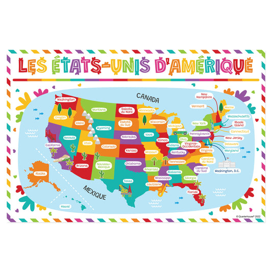 Quarterhouse Beginner French - United States of America Poster, French and ESL Classroom Materials for Teachers