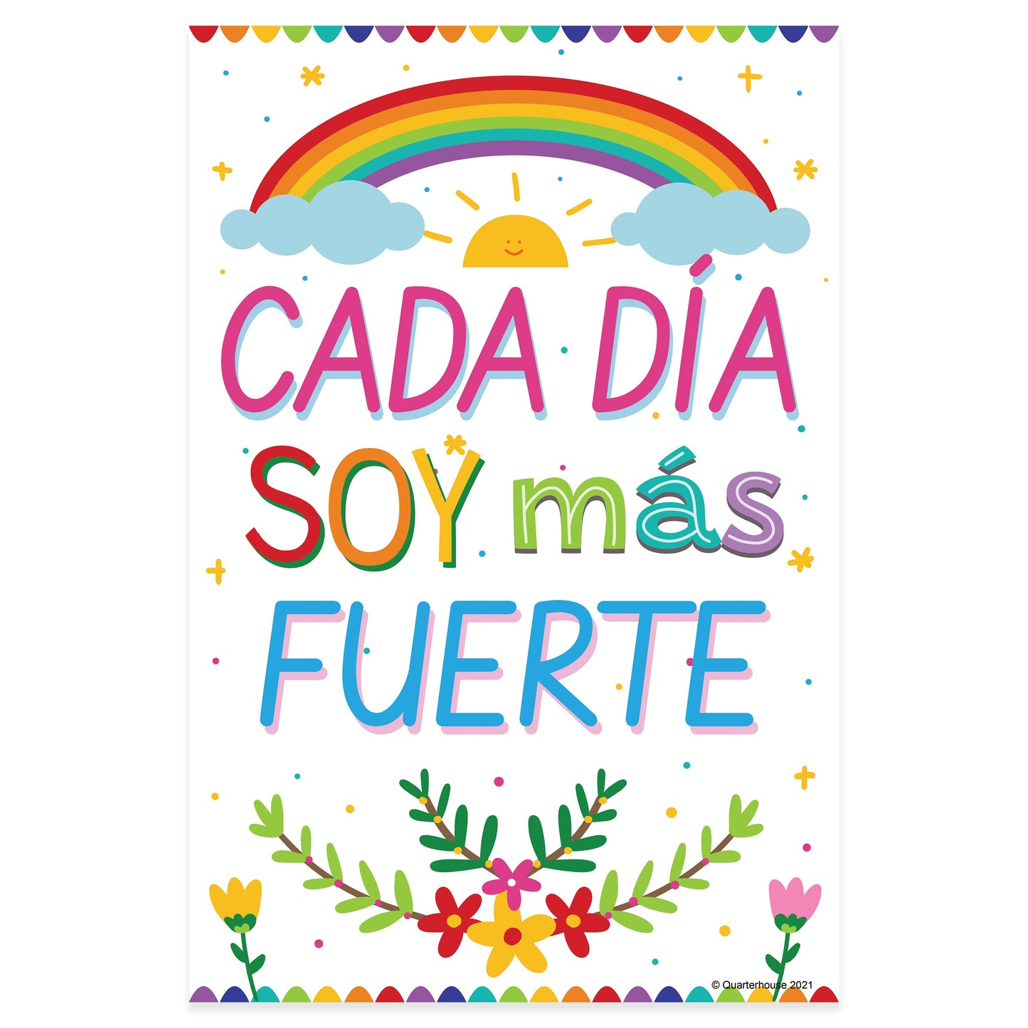 Quarterhouse 'Stronger Everyday' Spanish Motivational (Light-Themed) Poster, Spanish and ESL Classroom Materials for Teachers