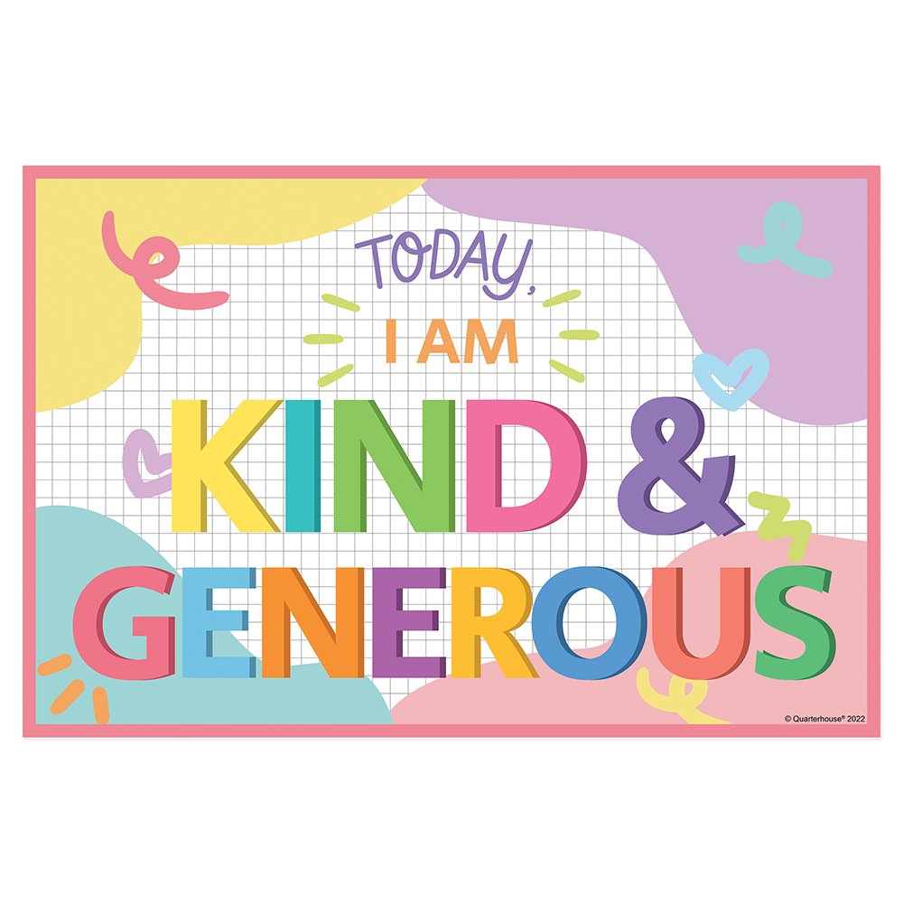 Quarterhouse 'Kind and Fun' Positive Affirmation Poster, Elementary Classroom Materials for Teachers