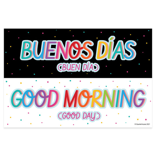 Quarterhouse Spanish Phrases - 'Buenos días' Poster, Spanish and ESL Classroom Materials for Teachers