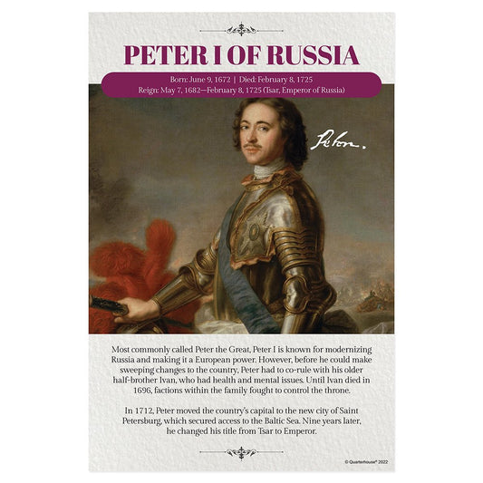 Quarterhouse Peter I of Russia Biographical Poster, Social Studies Classroom Materials for Teachers