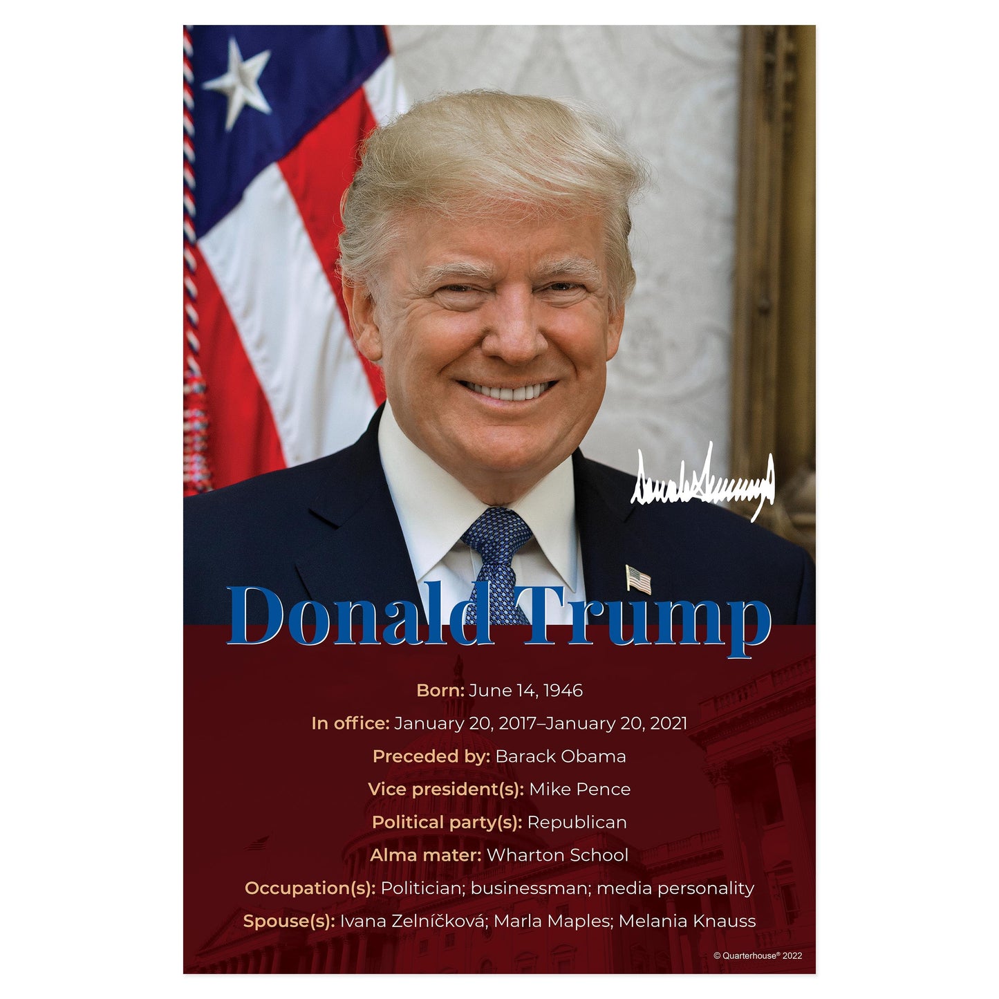 Quarterhouse President Donald Trump Biographical Poster, Social Studies Classroom Materials for Teachers