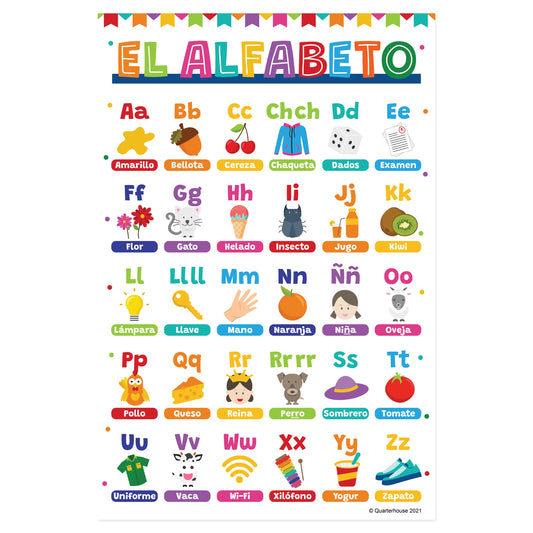 Quarterhouse Beginner Spanish - The Alphabet Poster, Spanish and ESL Classroom Materials for Teachers