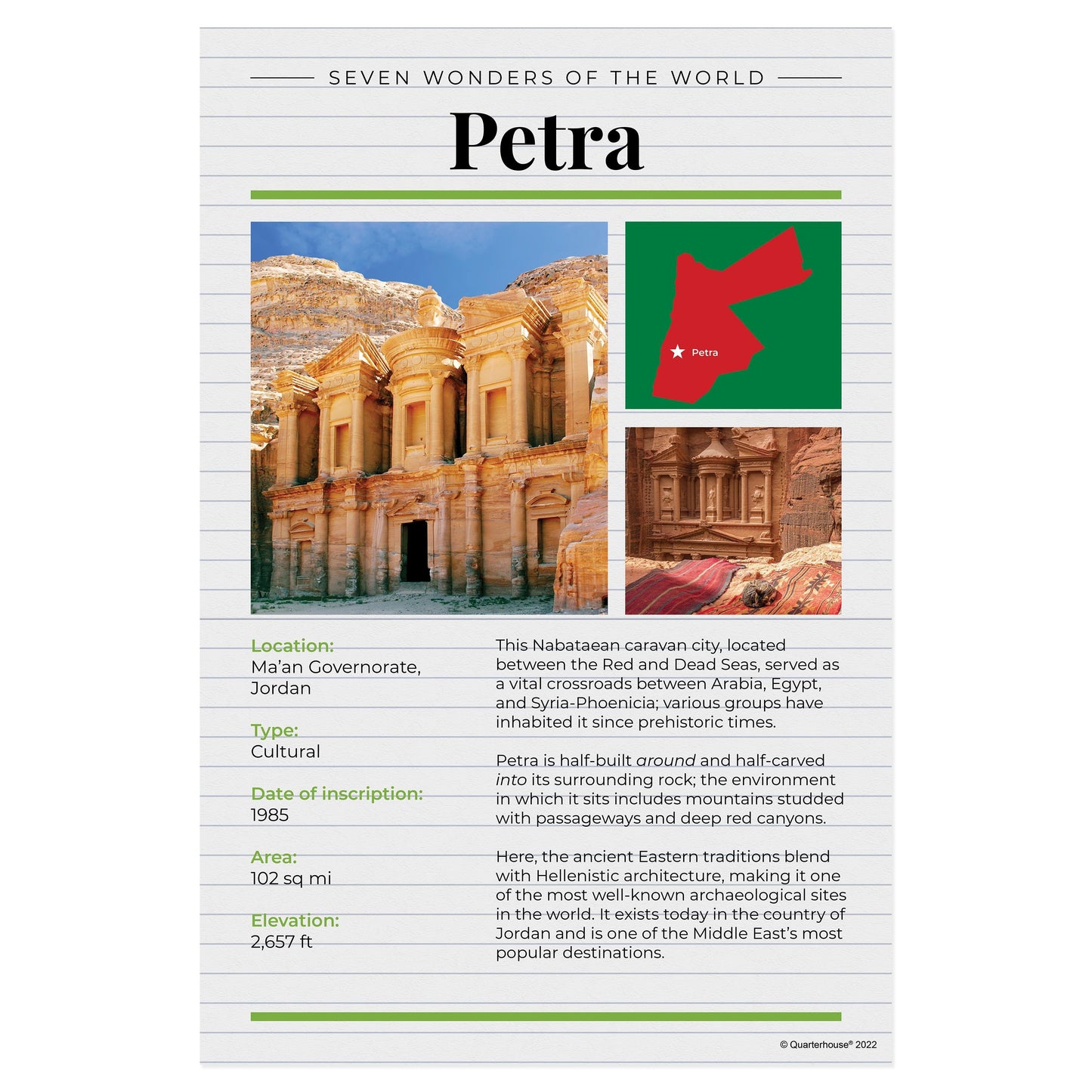 Quarterhouse 7 Wonders - Petra Poster, Social Studies Classroom Materials for Teachers