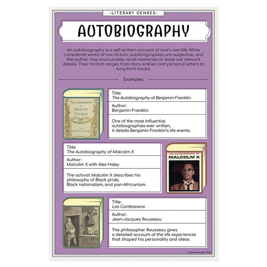 Quarterhouse Literary Genres - Autobiography Poster, English-Language Arts Classroom Materials for Teachers