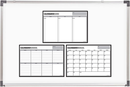 Quarterhouse Spanish Magnetic Monthly, Weekly, and Daily Calendar Combo Pack - Dry Erase; Sticks to Whiteboards and Refrigerators - Set of 3, 16.5 x 12 Inches