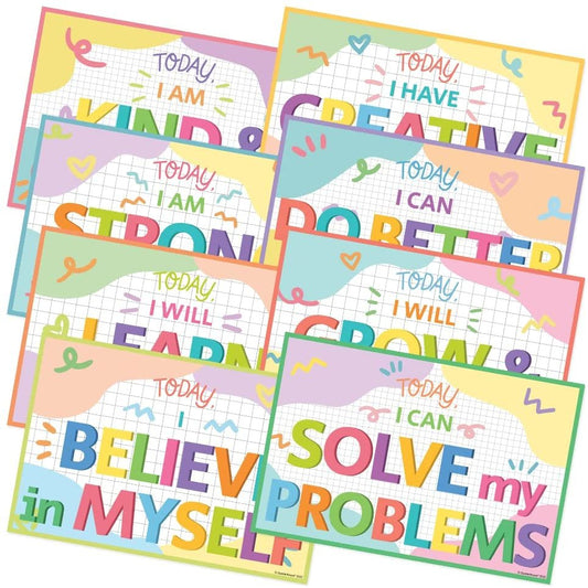 Quarterhouse Positive Affirmations Poster Set, Primary Classroom Learning Materials for K-12 Students and Teachers, Set of 8, 12 x 18 Inches, Extra Durable