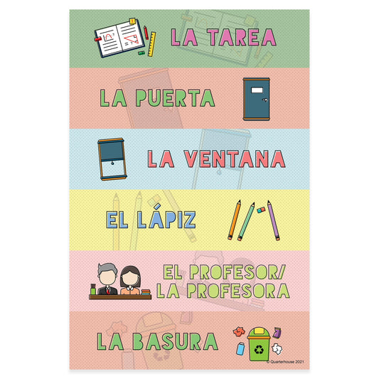 Quarterhouse Spanish Common Classroom Items (2 of 4) Poster, Spanish and ESL Classroom Materials for Teachers