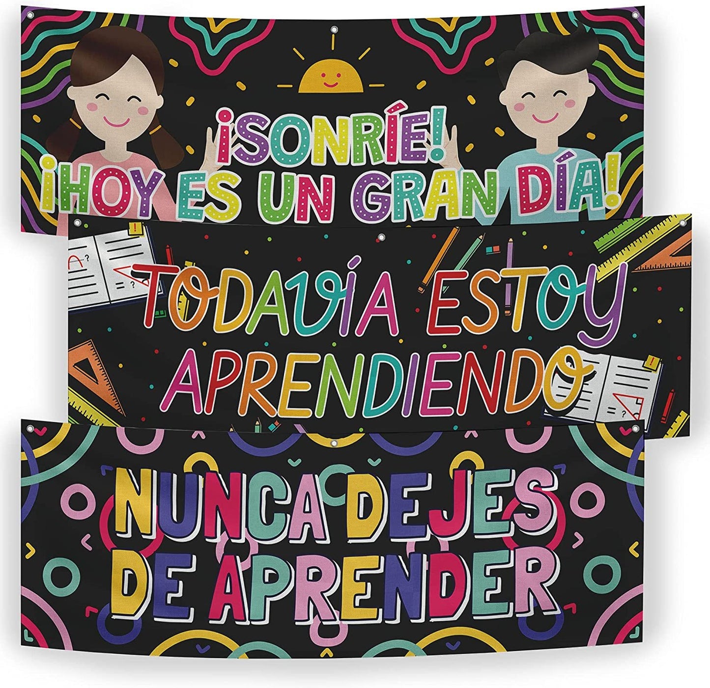 Quarterhouse Spanish Motivational (B) Banner Set, Spanish - ESL Classroom Learning Materials for K-12 Students and Teachers, Set of 3, 39 x 13.5 Inches, Extra Durable