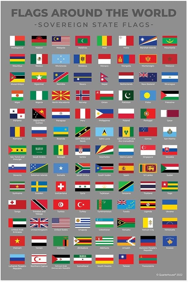 Quarterhouse Flags of the World Poster Set, Social Studies Classroom Learning Materials for K-12 Students and Teachers, Set of 7, 12 x 18 Inches, Extra Durable