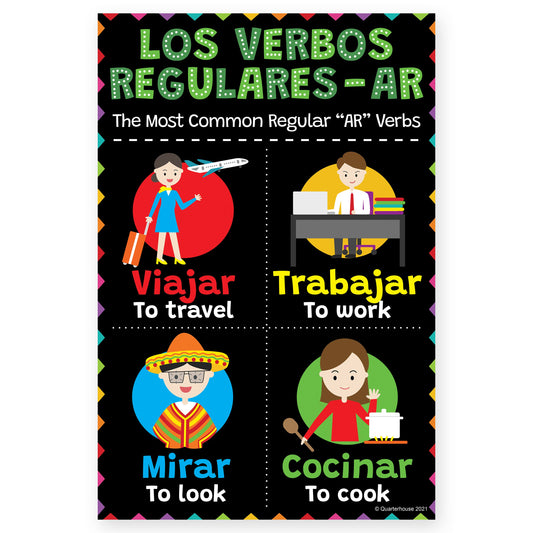 Quarterhouse Most Common Spanish Regular AR Verbs (2 of 4) Poster, Spanish and ESL Classroom Materials for Teachers