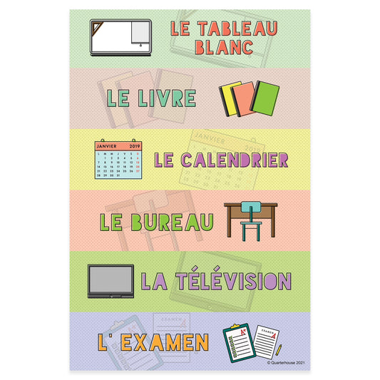 Quarterhouse French Common Classroom Items (1 of 4) Poster, French and ESL Classroom Materials for Teachers