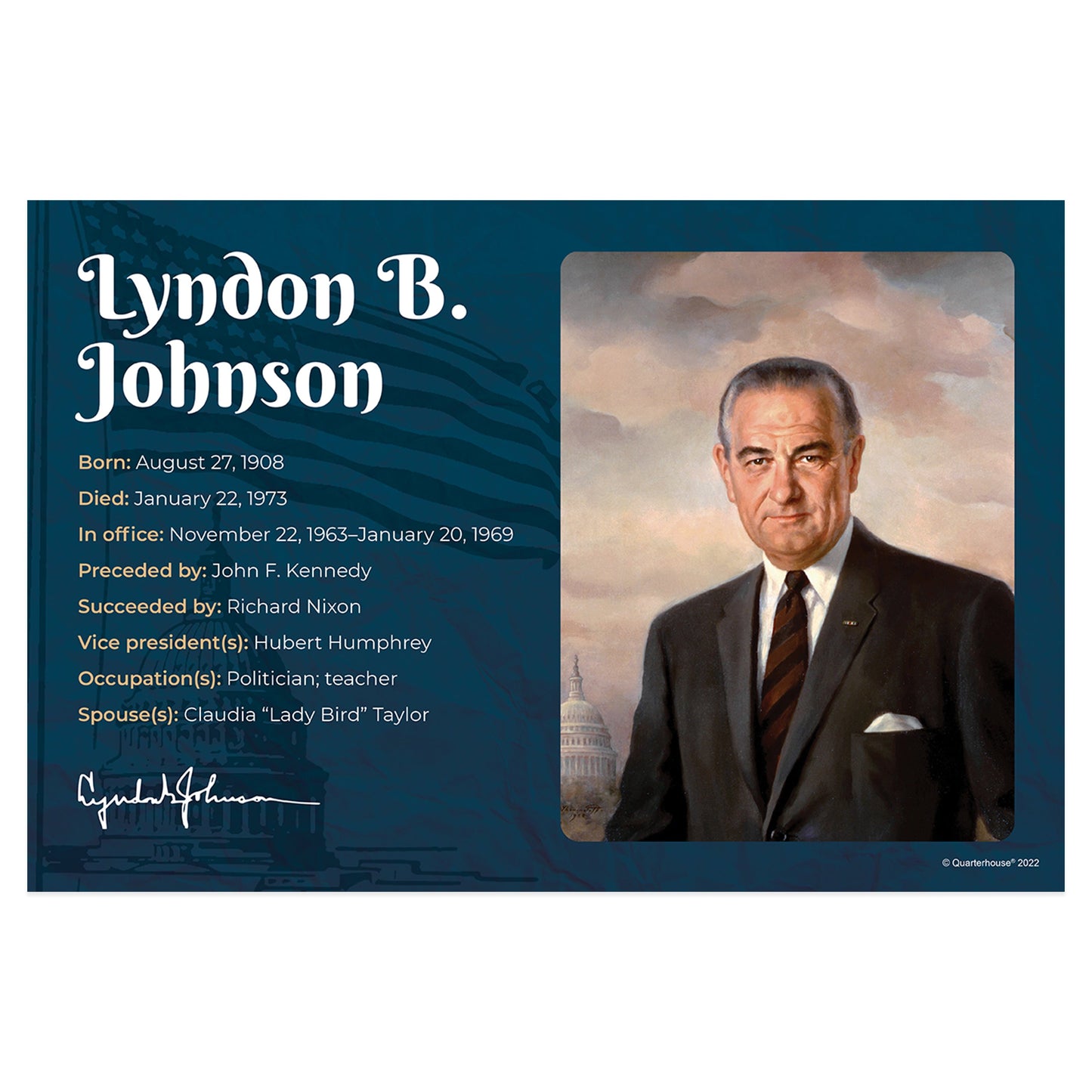 Quarterhouse President Lyndon B. Johnson Biographical Poster, Social Studies Classroom Materials for Teachers