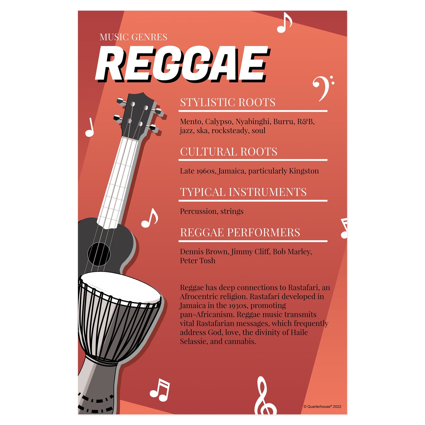 Quarterhouse Reggae Music Genre Poster, Music Classroom Materials for Teachers
