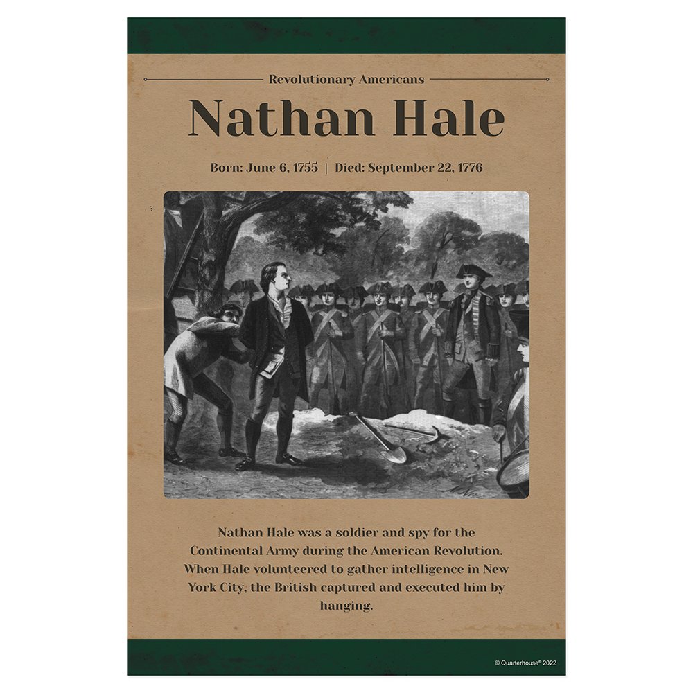 Quarterhouse Nathan Hale Revolutionary Americans Biographical Poster, Social Studies Classroom Materials for Teachers