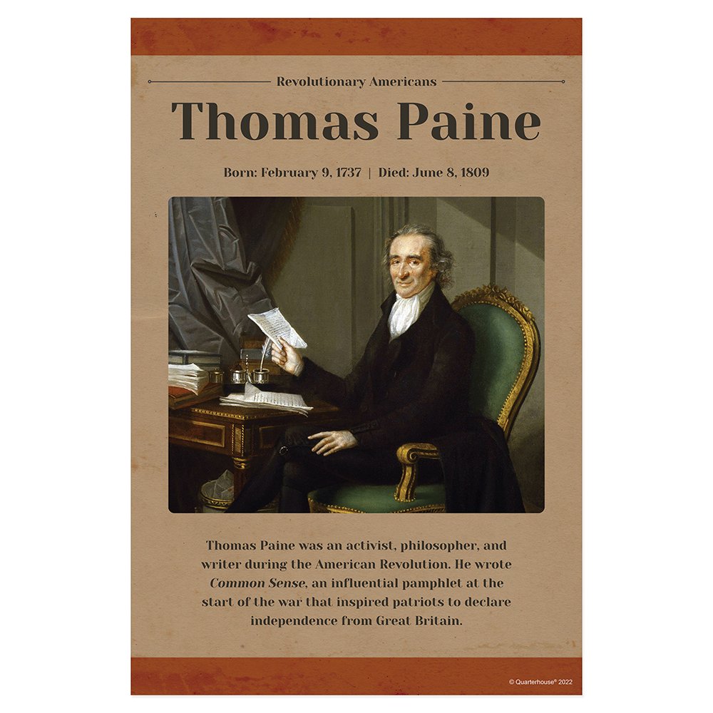 Quarterhouse Thomas Paine Revolutionary Americans Biographical Poster, Social Studies Classroom Materials for Teachers