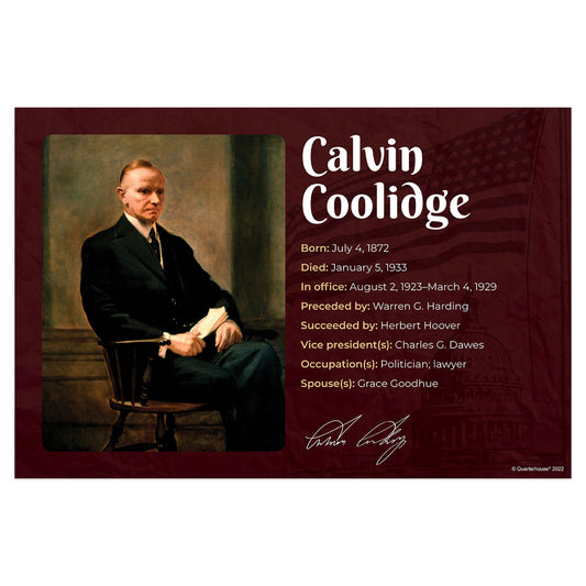 Quarterhouse Republican President Calvin Coolidge Biographical Poster, Social Studies Classroom Materials for Teachers