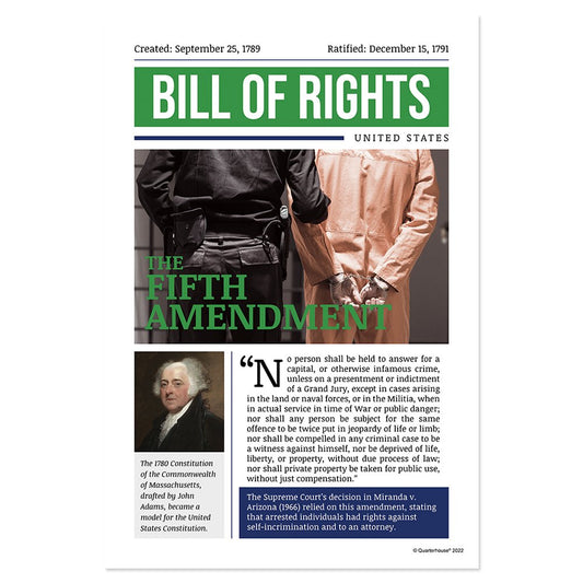 Quarterhouse Fifth Amendment Poster, Social Studies Classroom Materials for Teachers