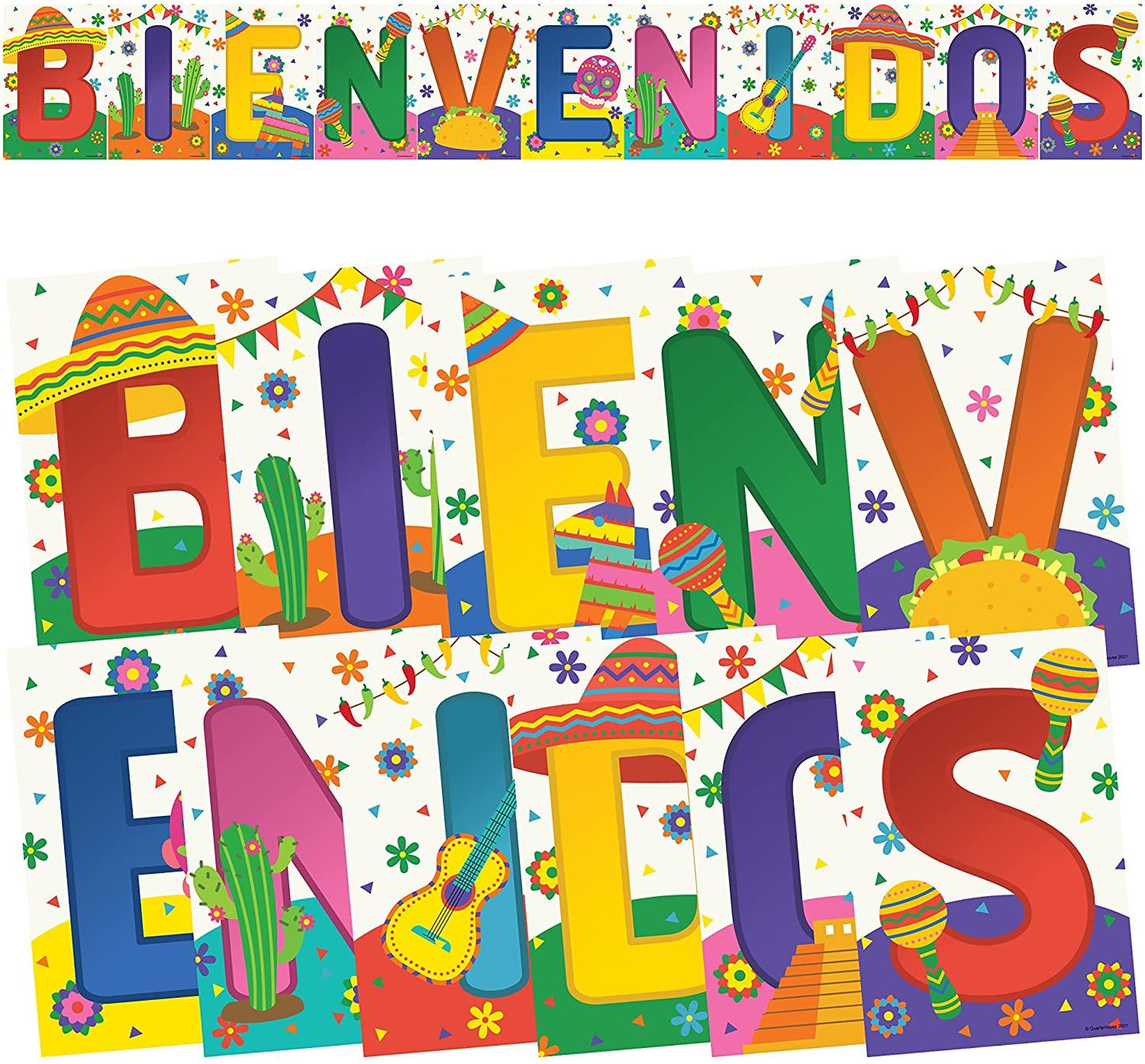 Quarterhouse Bienvenidos Welcome Poster Set, Spanish - ESL Classroom Learning Materials for K-12 Students and Teachers, Set of 11, 12 x 18 Inches, Extra Durable