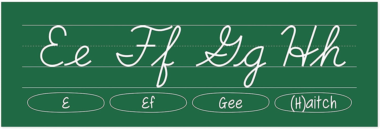 Quarterhouse Cursive Alphabet Line for Classroom Wall - English (Green) Poster Set, English - Language Arts Classroom Learning Materials for K-12 Students and Teachers, Set of 7, 12 x 18 Inches, Extra Durable