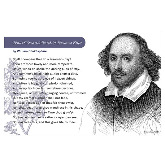 Quarterhouse William Shakespeare Poetry Motivation Poster, English-Language Arts Classroom Materials for Teachers