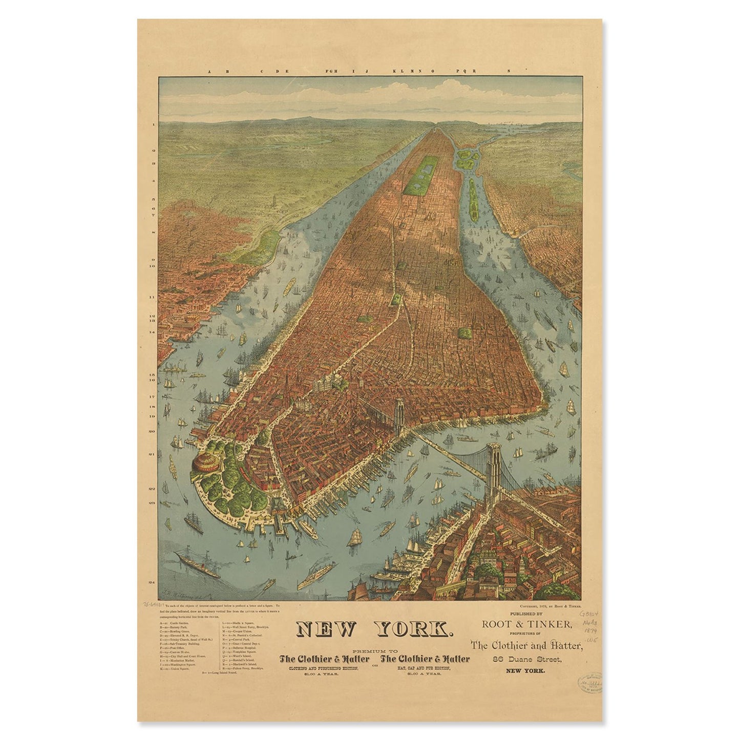 Quarterhouse Vintage 1879 Manhattan Map Poster, Social Studies Classroom Materials for Teachers