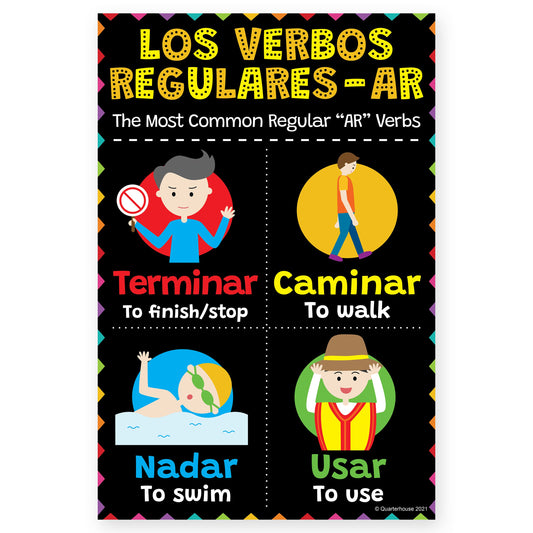 Quarterhouse Most Common Spanish Regular AR Verbs (3 of 4) Poster, Spanish and ESL Classroom Materials for Teachers