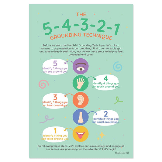 Quarterhouse 5-4-3-2-1 Grounding Technique Poster, Psychology Classroom Materials for Teachers