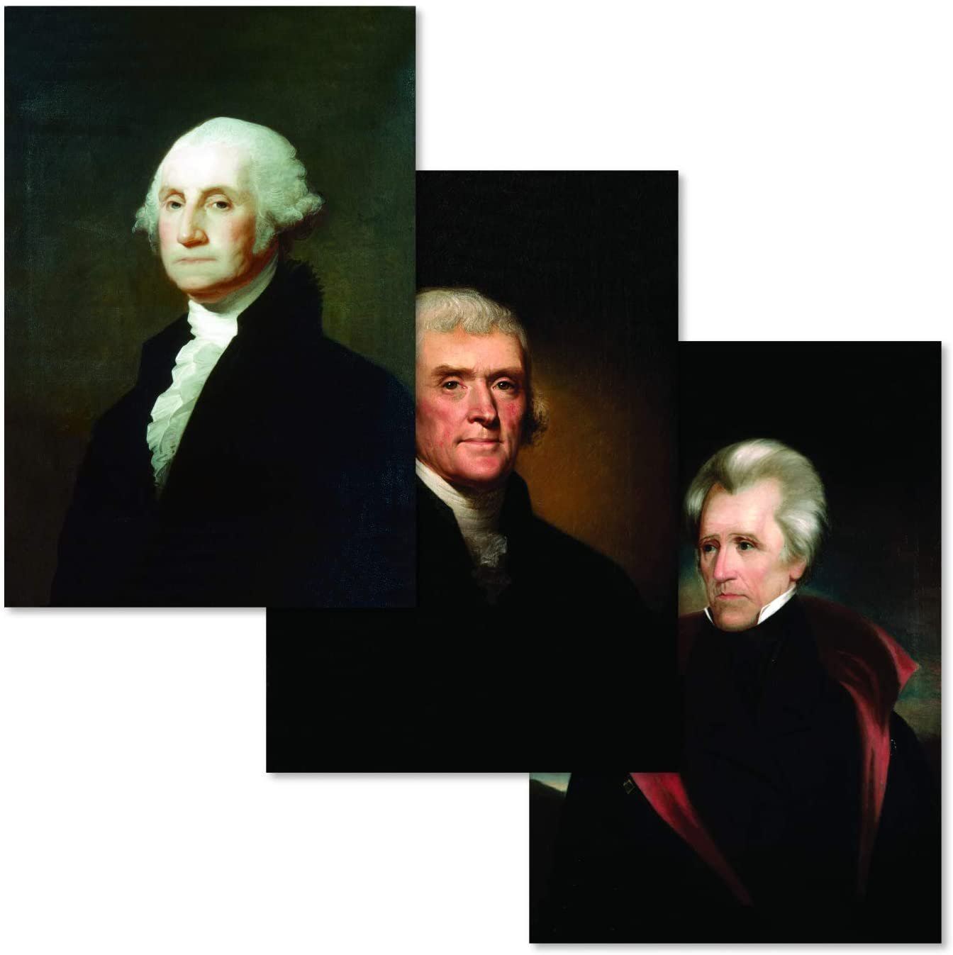 Quarterhouse Early US President Portraits - Washington, Jefferson, and Jackson Poster Set, Social Studies Classroom Learning Materials for K-12 Students and Teachers, Set of 3, 12 x 18 Inches, Extra Durable