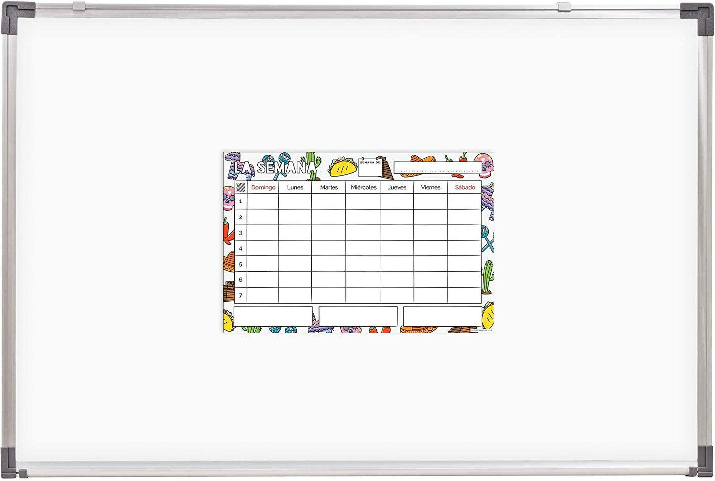 Quarterhouse Spanish Classroom Magnetic Weekly Calendar and Planner - Dry Erase; Sticks to Whiteboards - 7 Days - 18 x 12 Inches