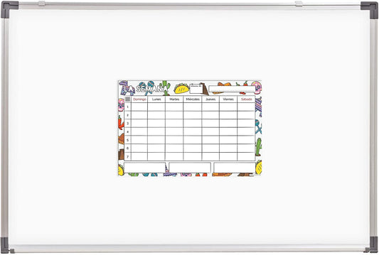 Quarterhouse Spanish Classroom Magnetic Weekly Calendar and Planner - Dry Erase; Sticks to Whiteboards - 7 Days - 18 x 12 Inches