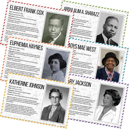 Quarterhouse Black Mathematicians Poster Set, Math and History Classroom Learning Materials for K-12 Students and Teachers, Set of 6, 12 x 18 Inches, Extra Durable