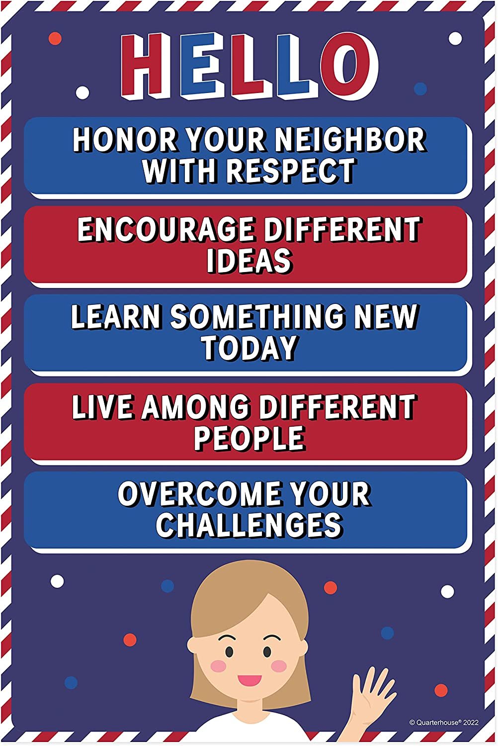 Quarterhouse Classroom Rules - English/Spanish Poster Set, Elementary Classroom Learning Materials for K-12 Students and Teachers, Set of 4, 12 x 18 Inches, Extra Durable
