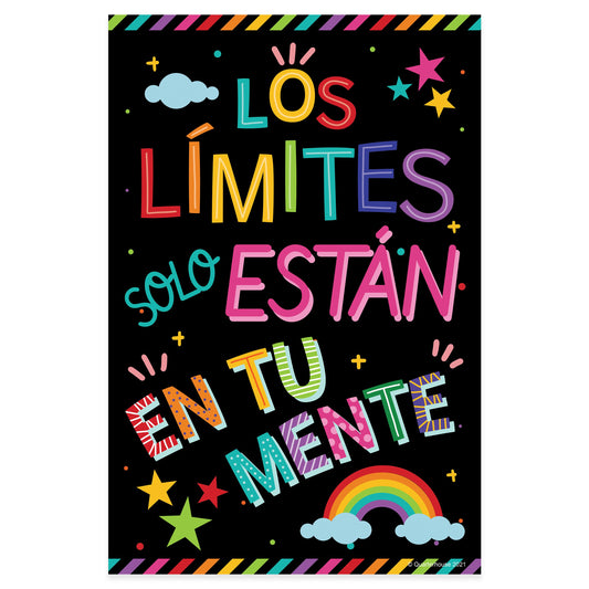 Quarterhouse 'The Limits are Only in Your Mind' Spanish Motivational (Dark-Themed) Poster, Spanish and ESL Classroom Materials for Teachers