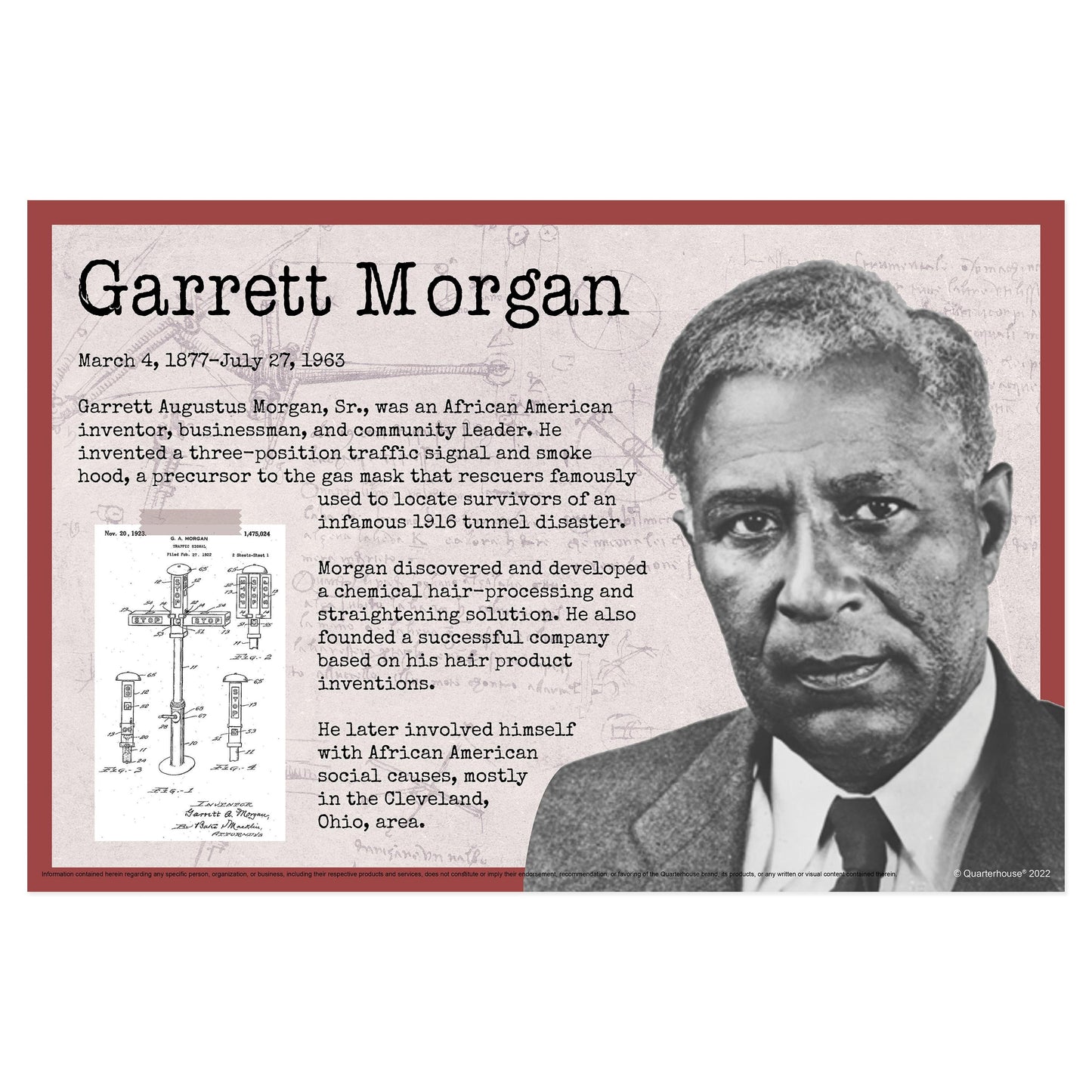 Quarterhouse Black Inventors - Garrett Morgan Biographical Poster, STEM and History Classroom Materials for Teachers