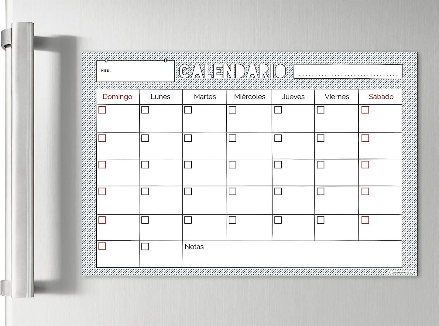 Quarterhouse Spanish Classroom Magnetic Monthly Calendar and Planner - Dry Erase; Sticks to Whiteboards - 31 Days - 18 x 12 Inches