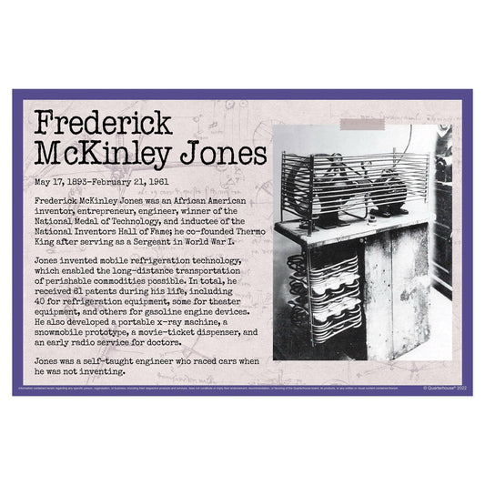 Quarterhouse Black Inventors - Frederick McKinley Jones Biographical Poster, STEM and History Classroom Materials for Teachers