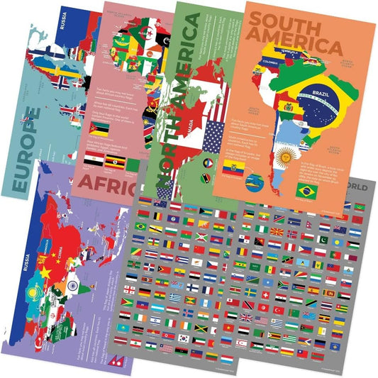 Quarterhouse Flags of the World Poster Set, Social Studies Classroom Learning Materials for K-12 Students and Teachers, Set of 7, 12 x 18 Inches, Extra Durable